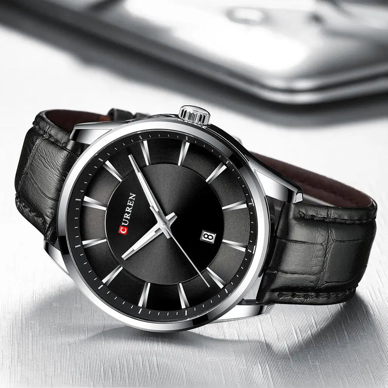 Relógio Masculino CURREN – Luxo e Estilo Executivo com Pulseira de Couro Design refinado com mostrador de 45 mm e pulseira em couro de alta qualidade.