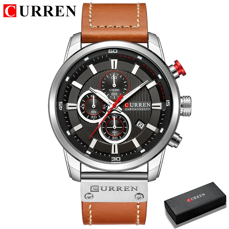 Relógio Masculino CURREN Fashion com Data – Relógio de Quartzo, com Cronômetro.