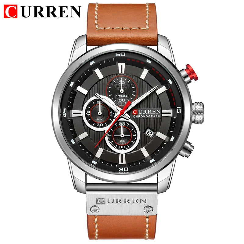 Relógio Masculino CURREN Fashion com Data – Relógio de Quartzo, com Cronômetro.