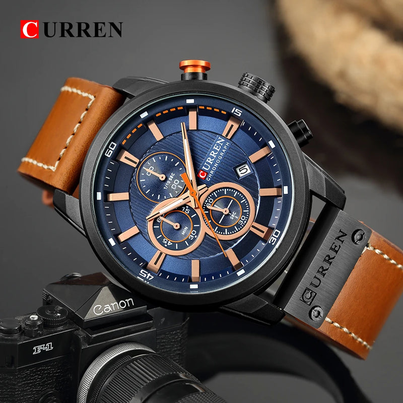 Relógio Masculino CURREN Fashion com Data – Relógio de Quartzo, com Cronômetro.