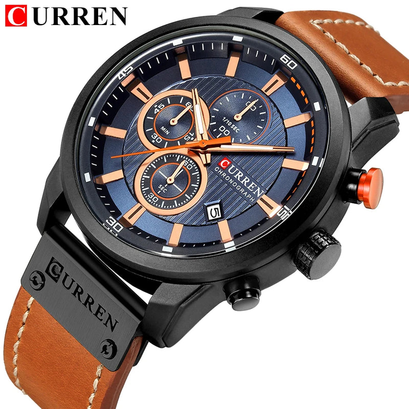 Relógio Masculino CURREN Fashion com Data – Relógio de Quartzo, com Cronômetro.
