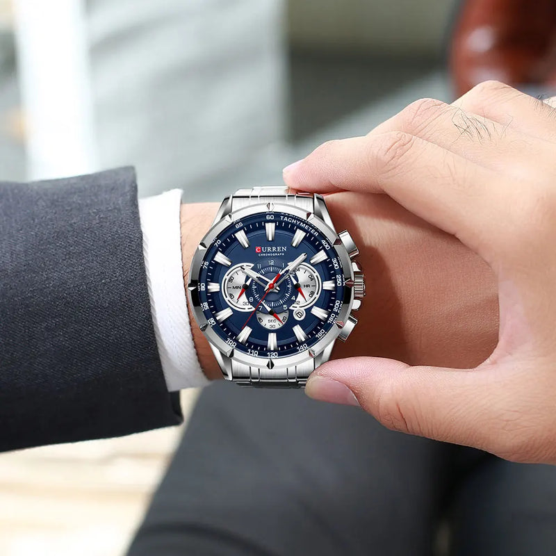 CURREN – Relógio Masculino Esportivo e Casual com Cronômetro, Pulseira de Aço, Relógio de Quartzo.