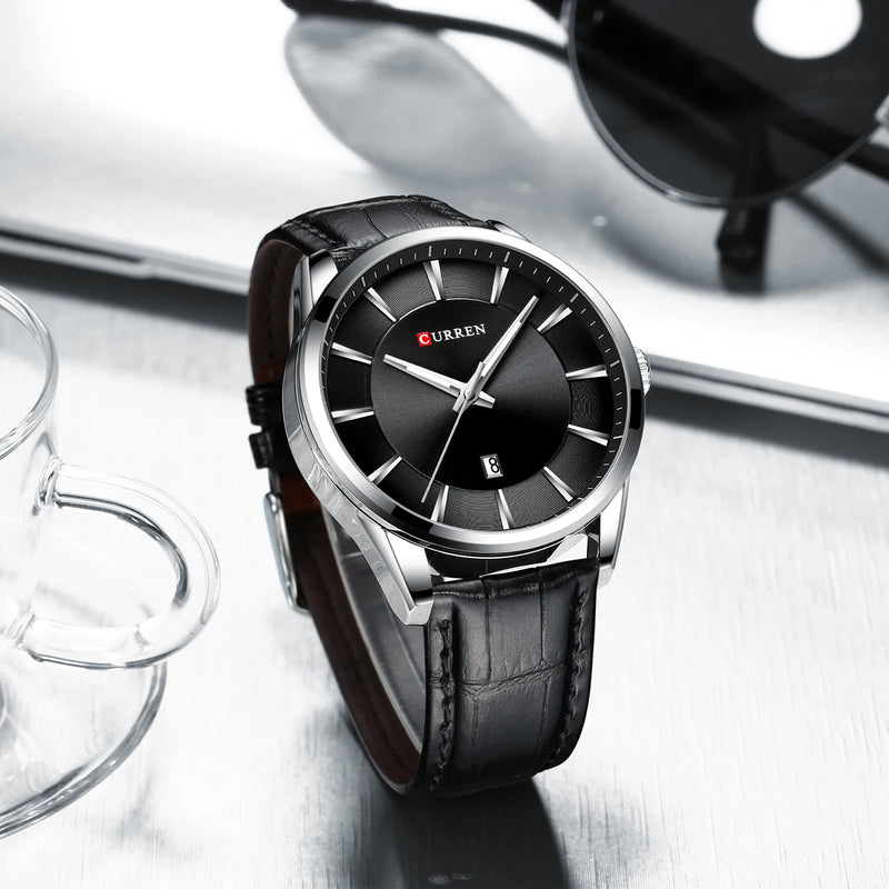 Relógio Masculino CURREN – Luxo e Estilo Executivo com Pulseira de Couro Design refinado com mostrador de 45 mm e pulseira em couro de alta qualidade.