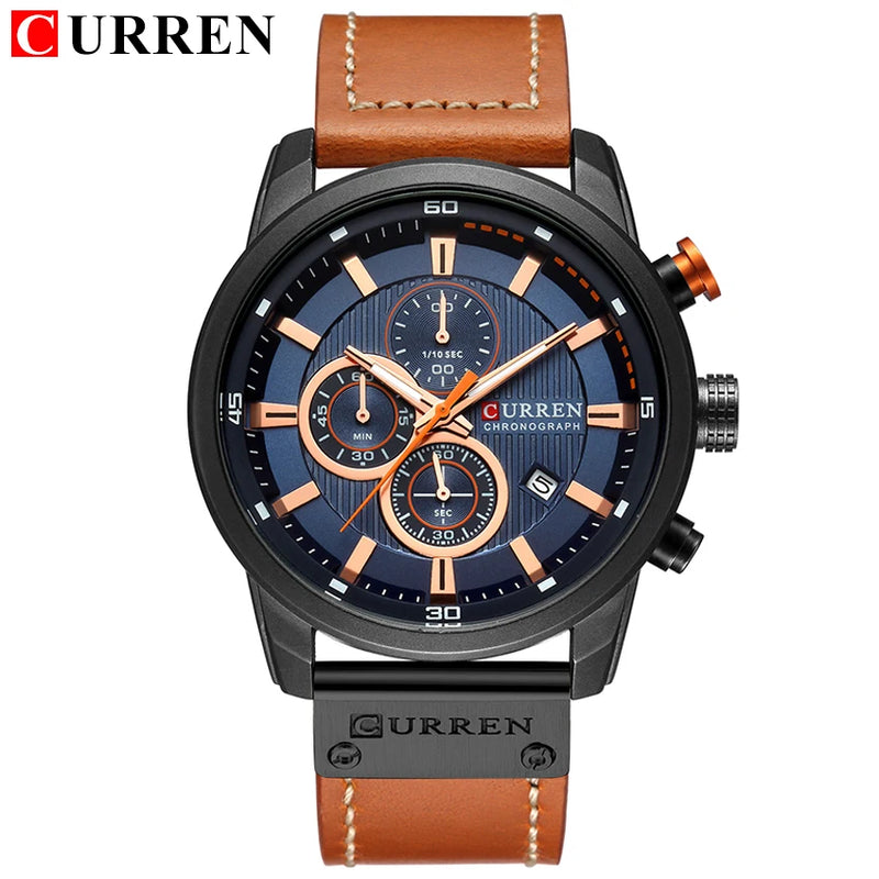 Relógio Masculino CURREN Fashion com Data – Relógio de Quartzo, com Cronômetro.