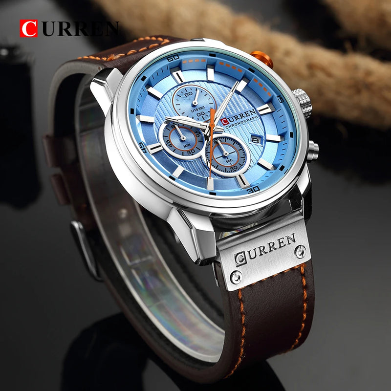 Relógio Masculino CURREN Fashion com Data – Relógio de Quartzo, com Cronômetro.