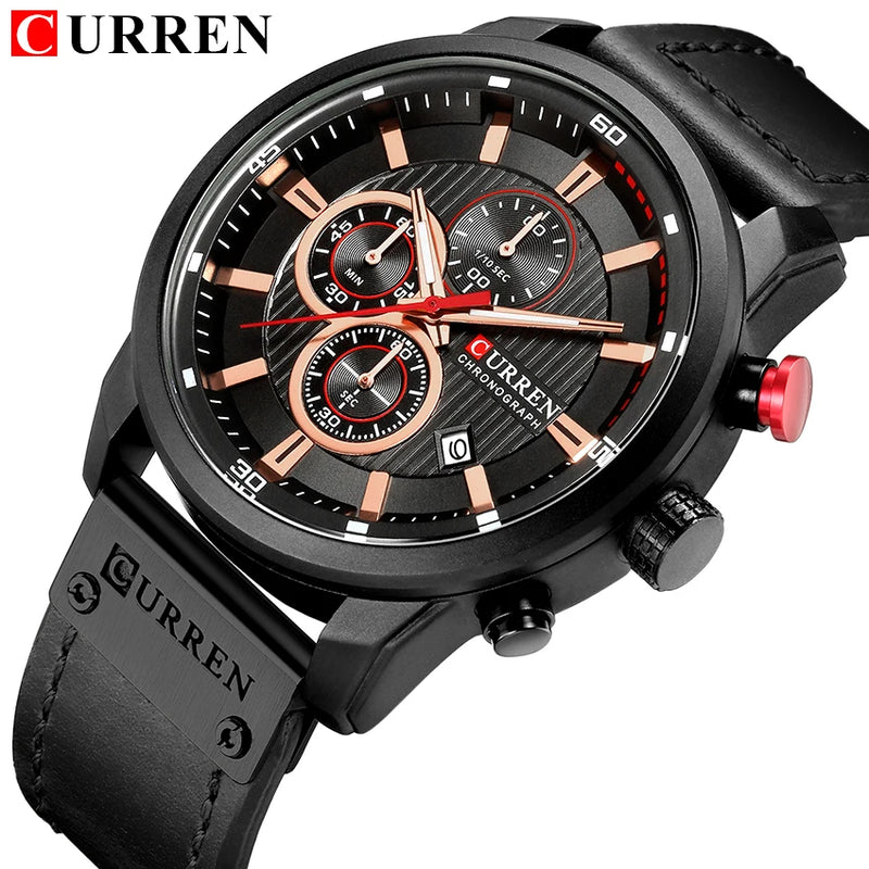 Relógio Masculino CURREN Fashion com Data – Relógio de Quartzo, com Cronômetro.