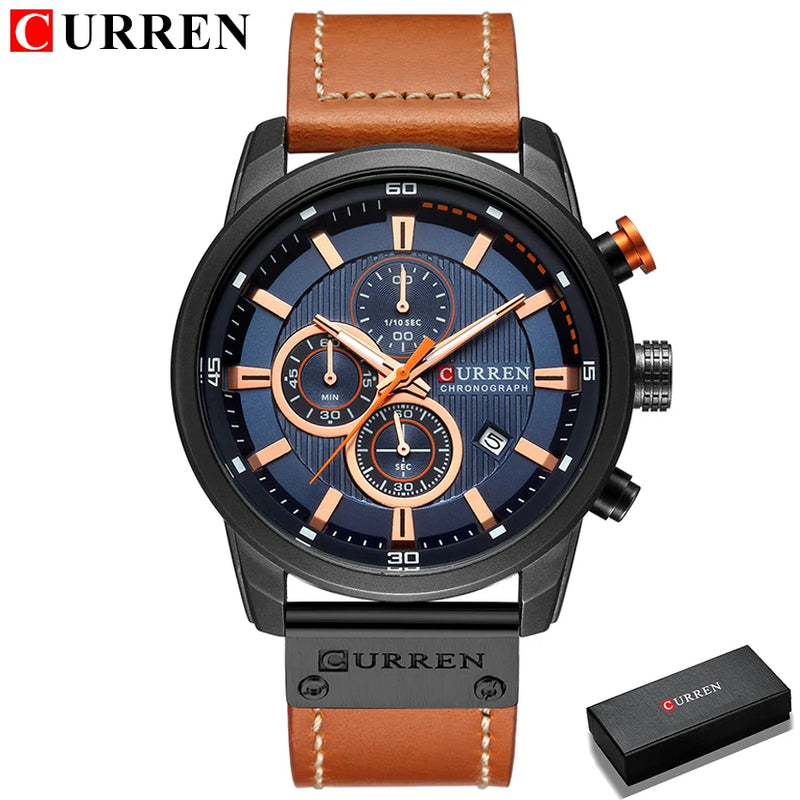 Relógio Masculino CURREN Fashion com Data – Relógio de Quartzo, com Cronômetro.