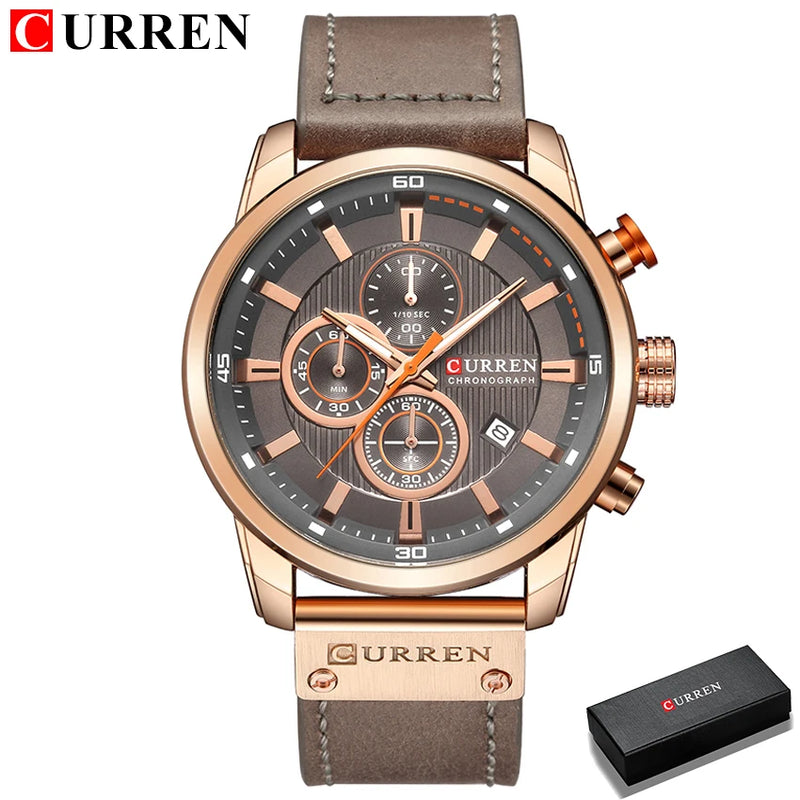 Relógio Masculino CURREN Fashion com Data – Relógio de Quartzo, com Cronômetro.