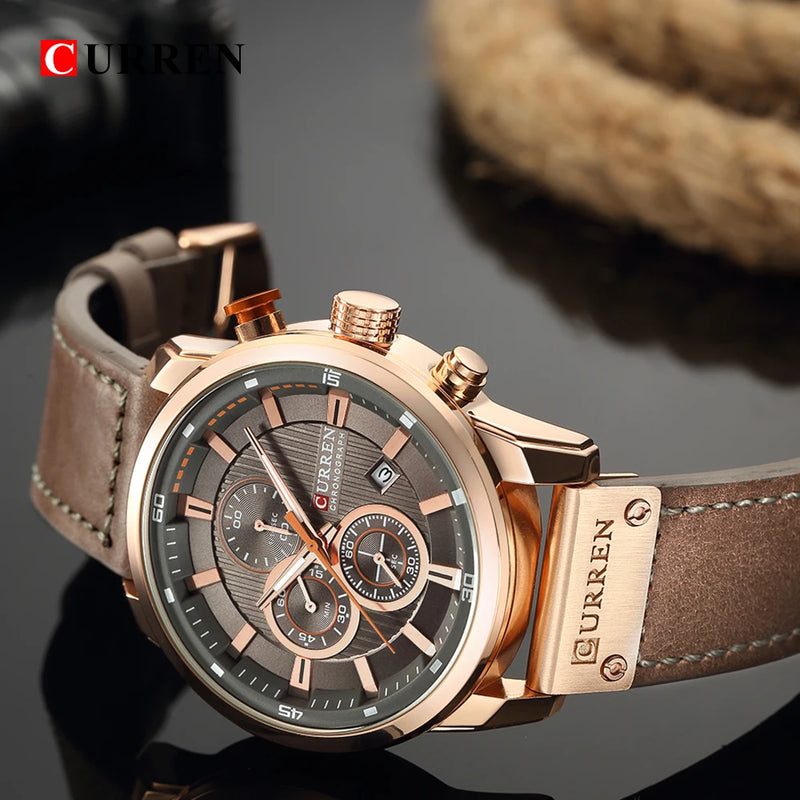 Relógio Masculino CURREN Fashion com Data – Relógio de Quartzo, com Cronômetro.