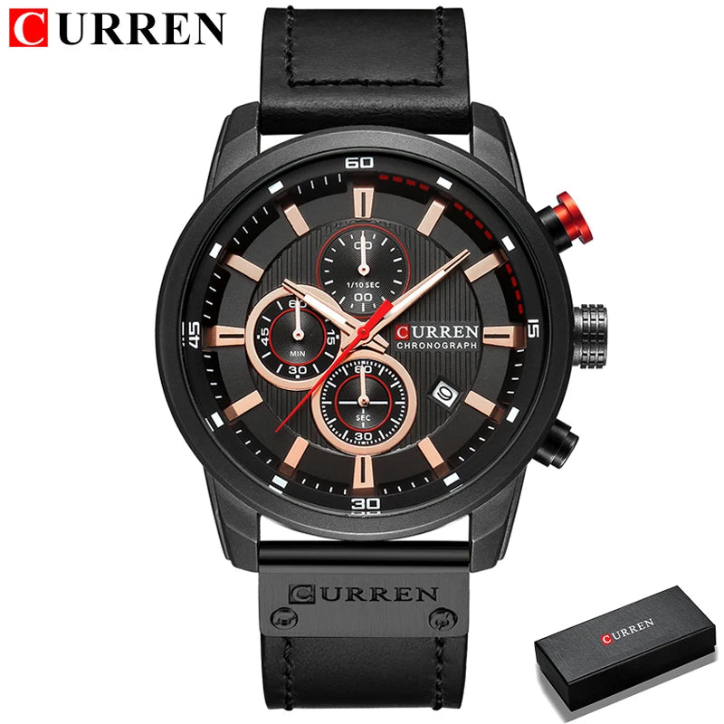 Relógio Masculino CURREN Fashion com Data – Relógio de Quartzo, com Cronômetro.