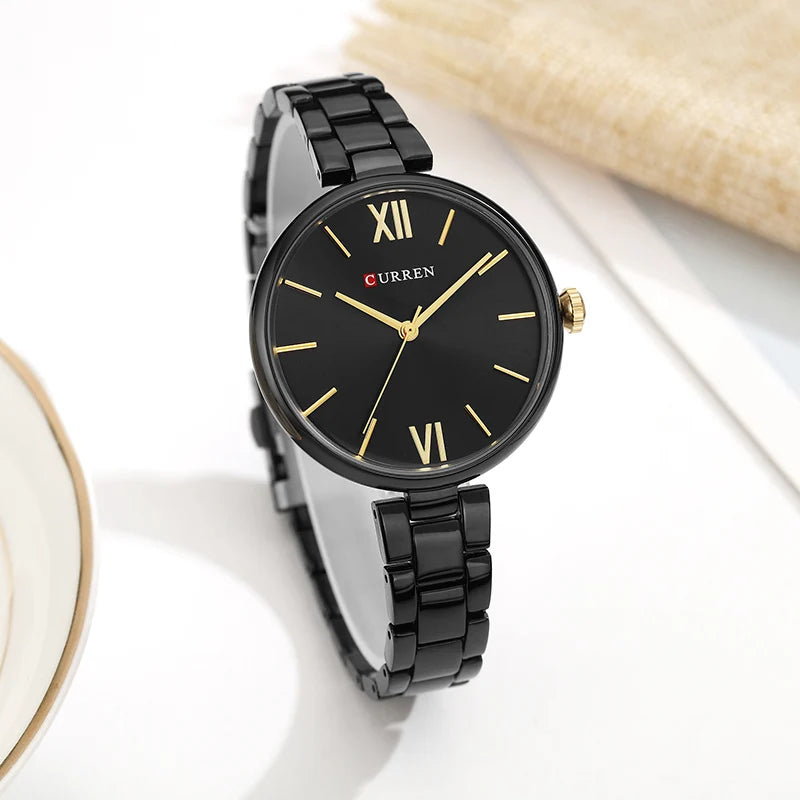 Relógio Feminino CURREN – Relógio de Luxo e Moda, Relógio para Mulheres, Pulseira de Aço Inoxidável, Relógio de Pulso Feminino de Quartzo