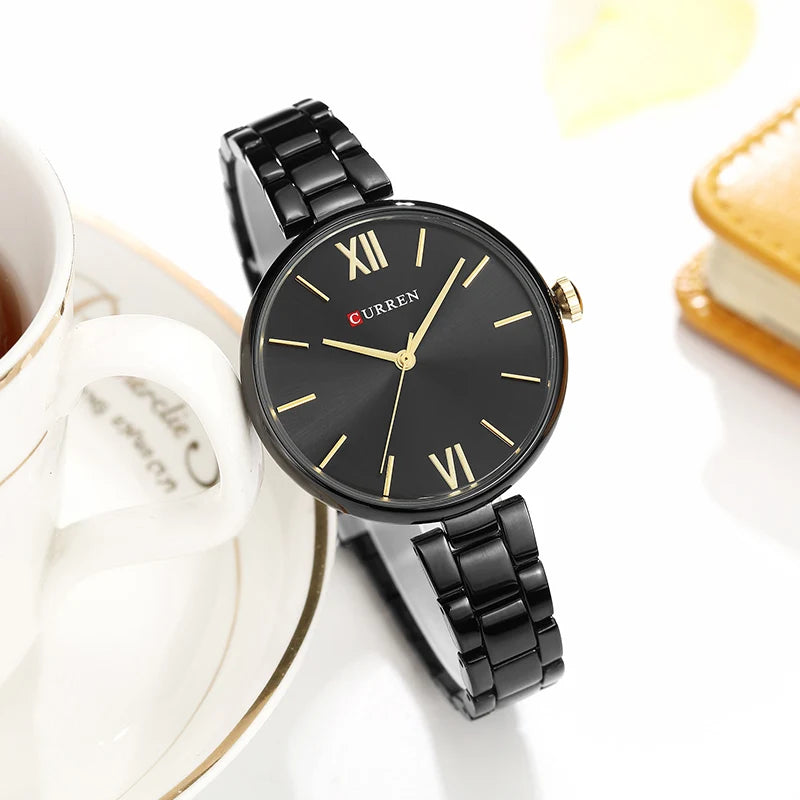 Relógio Feminino CURREN – Relógio de Luxo e Moda, Relógio para Mulheres, Pulseira de Aço Inoxidável, Relógio de Pulso Feminino de Quartzo