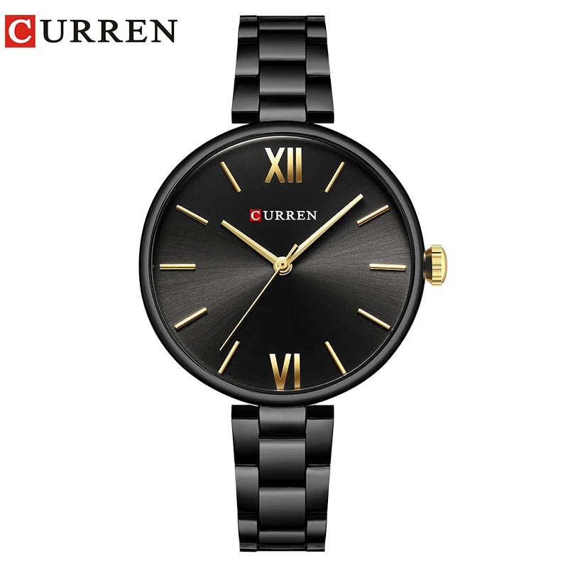 Relógio Feminino CURREN – Relógio de Luxo e Moda, Relógio para Mulheres, Pulseira de Aço Inoxidável, Relógio de Pulso Feminino de Quartzo