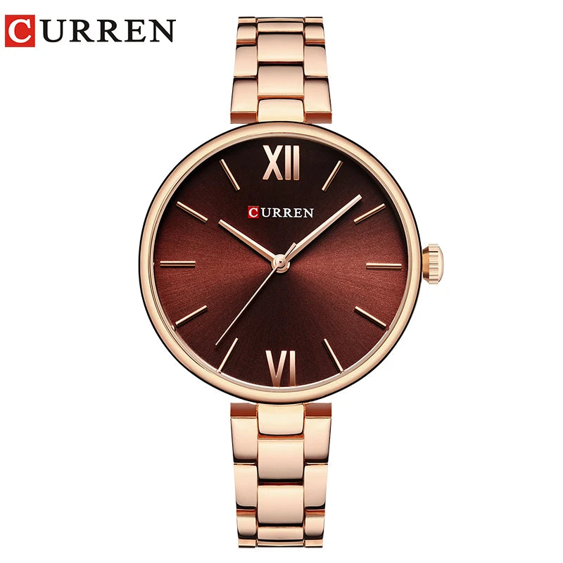 Relógio Feminino CURREN – Relógio de Luxo e Moda, Relógio para Mulheres, Pulseira de Aço Inoxidável, Relógio de Pulso Feminino de Quartzo