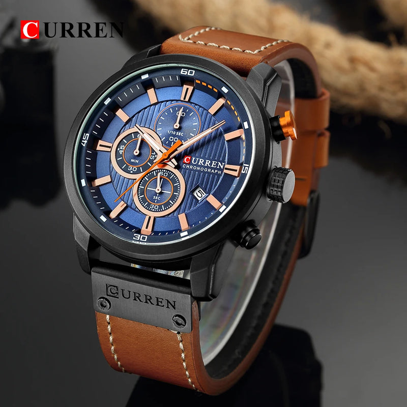Relógio Masculino CURREN Fashion com Data – Relógio de Quartzo, com Cronômetro.