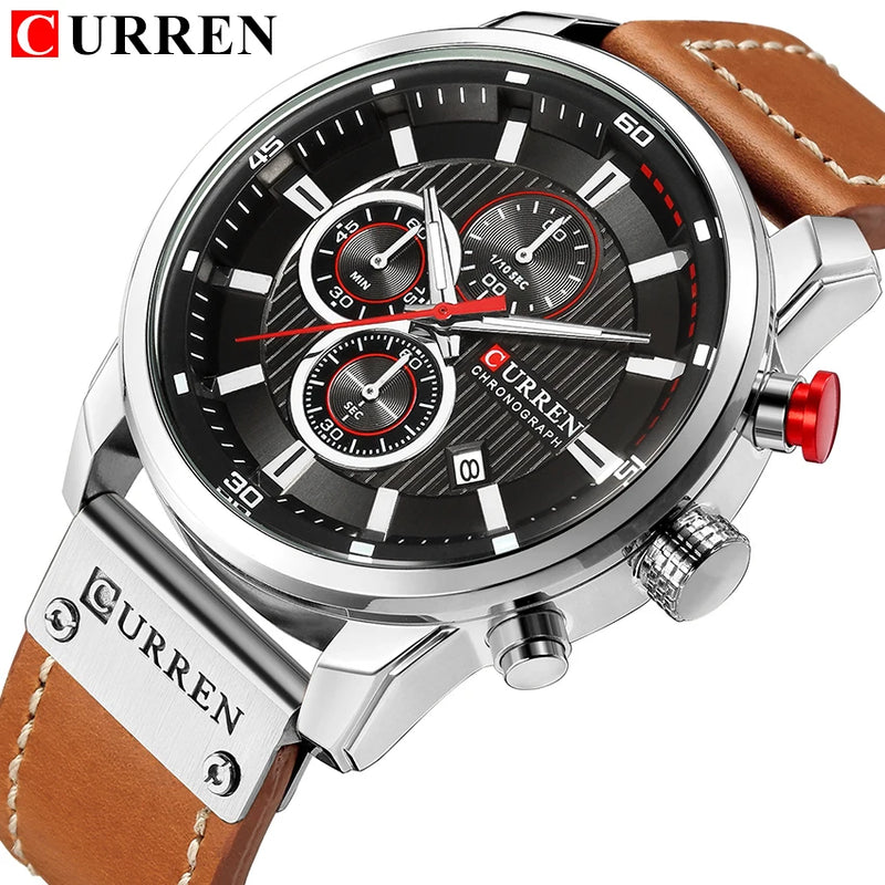 Relógio Masculino CURREN Fashion com Data – Relógio de Quartzo, com Cronômetro.