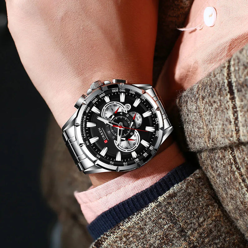 CURREN – Relógio Masculino Esportivo e Casual com Cronômetro, Pulseira de Aço, Relógio de Quartzo.