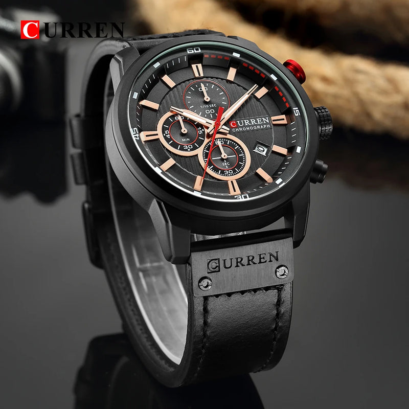 Relógio Masculino CURREN Fashion com Data – Relógio de Quartzo, com Cronômetro.