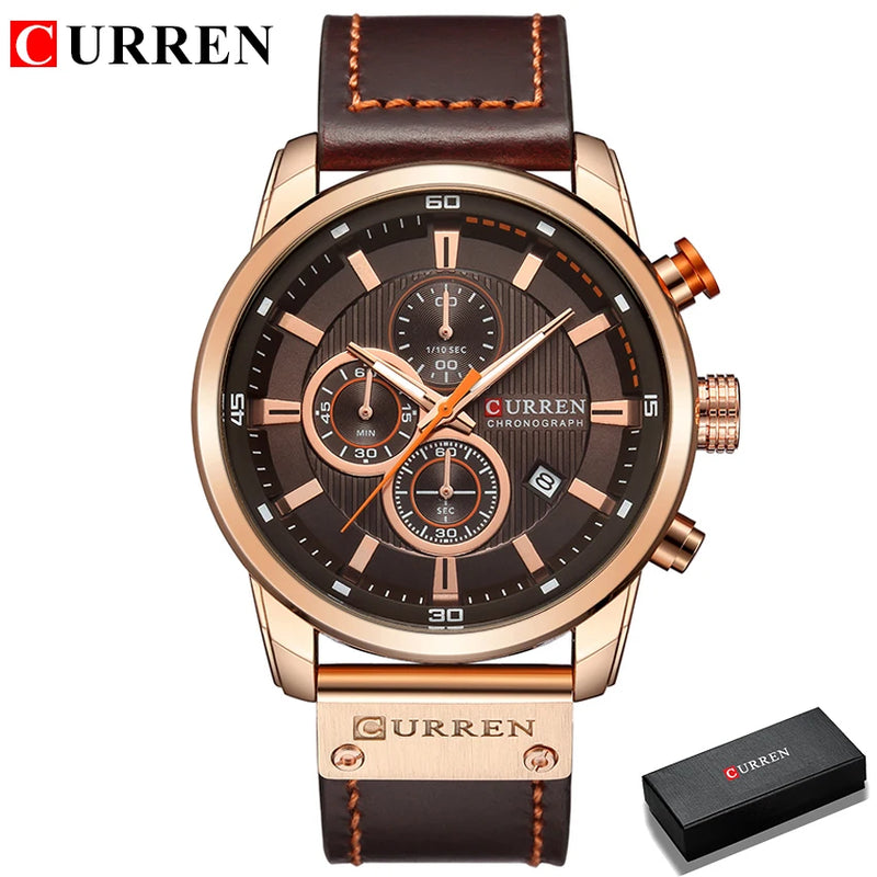 Relógio Masculino CURREN Fashion com Data – Relógio de Quartzo, com Cronômetro.