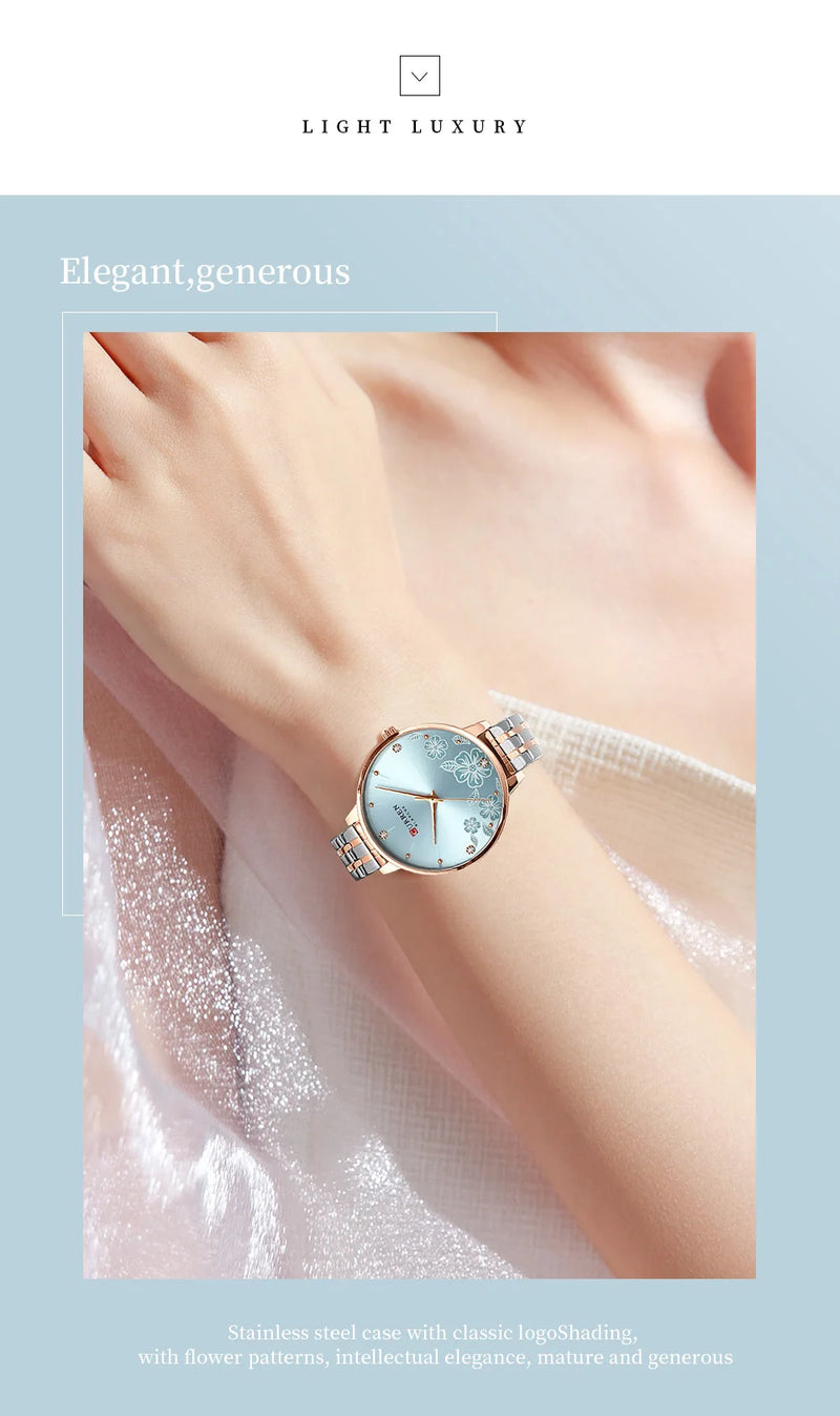 Relógio de Pulso Feminino CURREN – Relógio de Quartzo Fashion com Pulseira de Aço Inoxidável e Mostrador com Design Floral