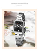 Relógios de Luxo CURREN para Mulheres – Mostrador Retangular Simples com Pedras de Strass Brilhantes, Relógio de Pulso Casual de Quartzo com Ponteiros Luminosos