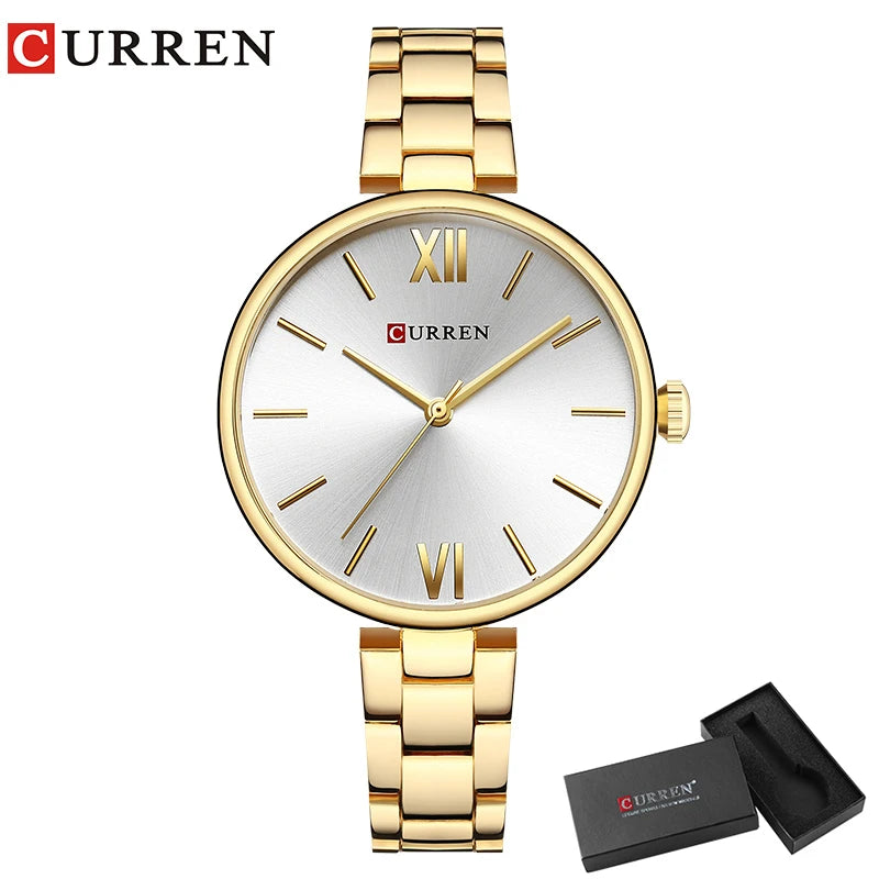 Relógio Feminino CURREN – Relógio de Luxo e Moda, Relógio para Mulheres, Pulseira de Aço Inoxidável, Relógio de Pulso Feminino de Quartzo