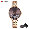Relógio de Pulso Feminino CURREN – Relógio de Quartzo Fashion com Pulseira de Aço Inoxidável e Mostrador com Design Floral