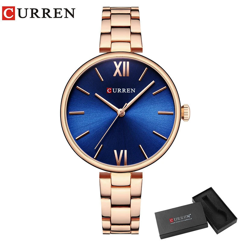 Relógio Feminino CURREN – Relógio de Luxo e Moda, Relógio para Mulheres, Pulseira de Aço Inoxidável, Relógio de Pulso Feminino de Quartzo