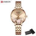 Relógio de Pulso Feminino CURREN – Relógio de Quartzo Fashion com Pulseira de Aço Inoxidável e Mostrador com Design Floral