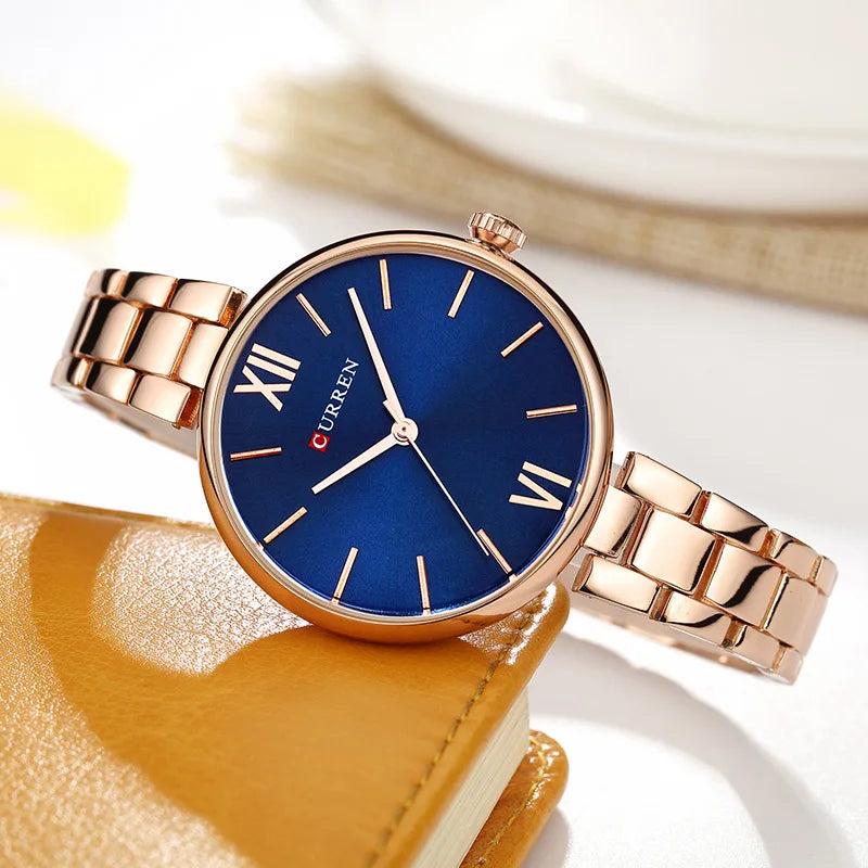 Relógio Feminino CURREN – Relógio de Luxo e Moda, Relógio para Mulheres, Pulseira de Aço Inoxidável, Relógio de Pulso Feminino de Quartzo
