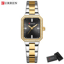 Relógios de Luxo CURREN para Mulheres – Mostrador Retangular Simples com Pedras de Strass Brilhantes, Relógio de Pulso Casual de Quartzo com Ponteiros Luminosos