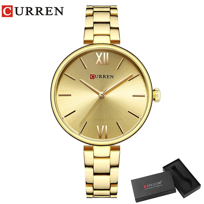 Relógio Feminino CURREN – Relógio de Luxo e Moda, Relógio para Mulheres, Pulseira de Aço Inoxidável, Relógio de Pulso Feminino de Quartzo