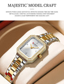 Relógios de Luxo CURREN para Mulheres – Mostrador Retangular Simples com Pedras de Strass Brilhantes, Relógio de Pulso Casual de Quartzo com Ponteiros Luminosos