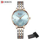 Relógio de Pulso Feminino CURREN – Relógio de Quartzo Fashion com Pulseira de Aço Inoxidável e Mostrador com Design Floral