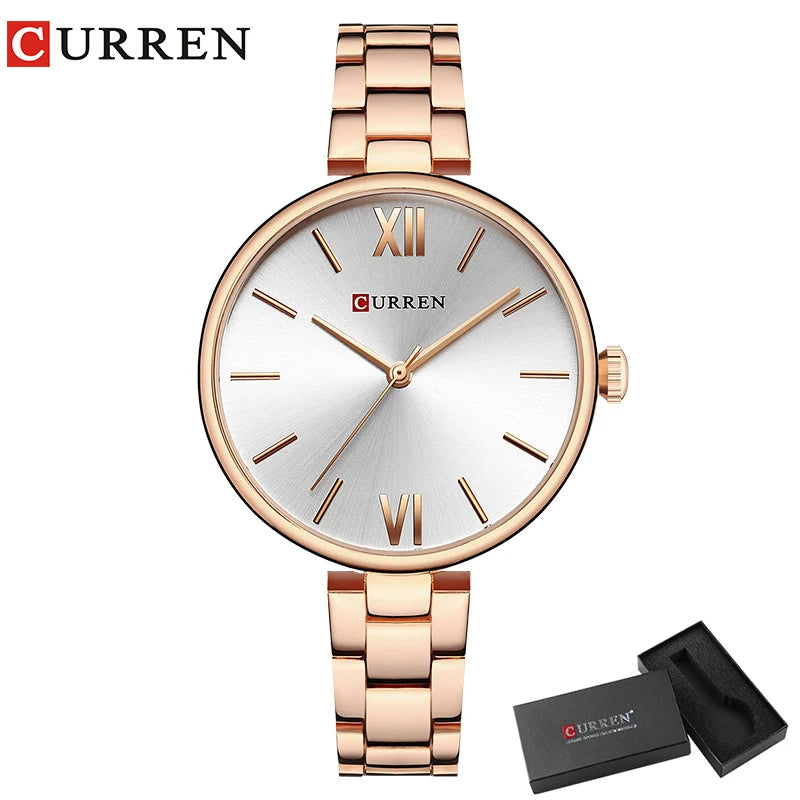 Relógio Feminino CURREN – Relógio de Luxo e Moda, Relógio para Mulheres, Pulseira de Aço Inoxidável, Relógio de Pulso Feminino de Quartzo