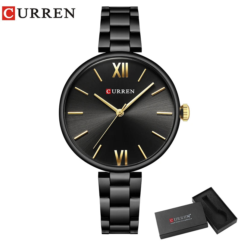 Relógio Feminino CURREN – Relógio de Luxo e Moda, Relógio para Mulheres, Pulseira de Aço Inoxidável, Relógio de Pulso Feminino de Quartzo