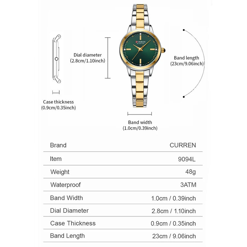 CURREN – Relógio Feminino com Mostrador Simples, Pulseira Estilo Bracelete.