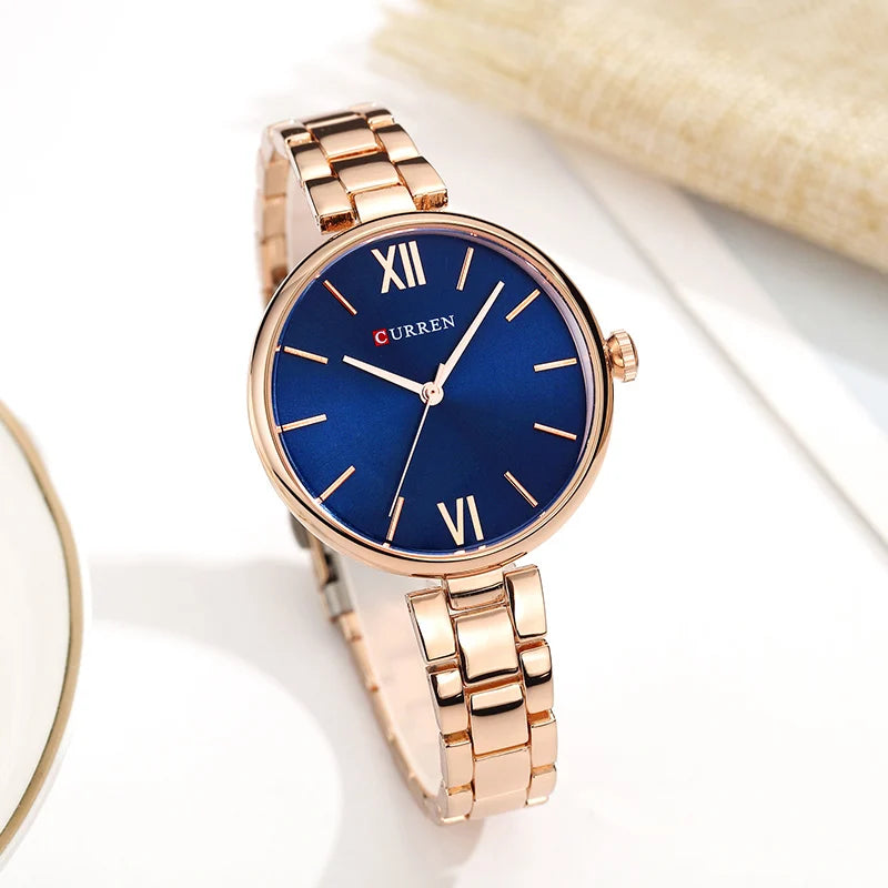 Relógio Feminino CURREN – Relógio de Luxo e Moda, Relógio para Mulheres, Pulseira de Aço Inoxidável, Relógio de Pulso Feminino de Quartzo