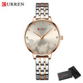 Relógio de Pulso Feminino CURREN – Relógio de Quartzo Fashion com Pulseira de Aço Inoxidável e Mostrador com Design Floral